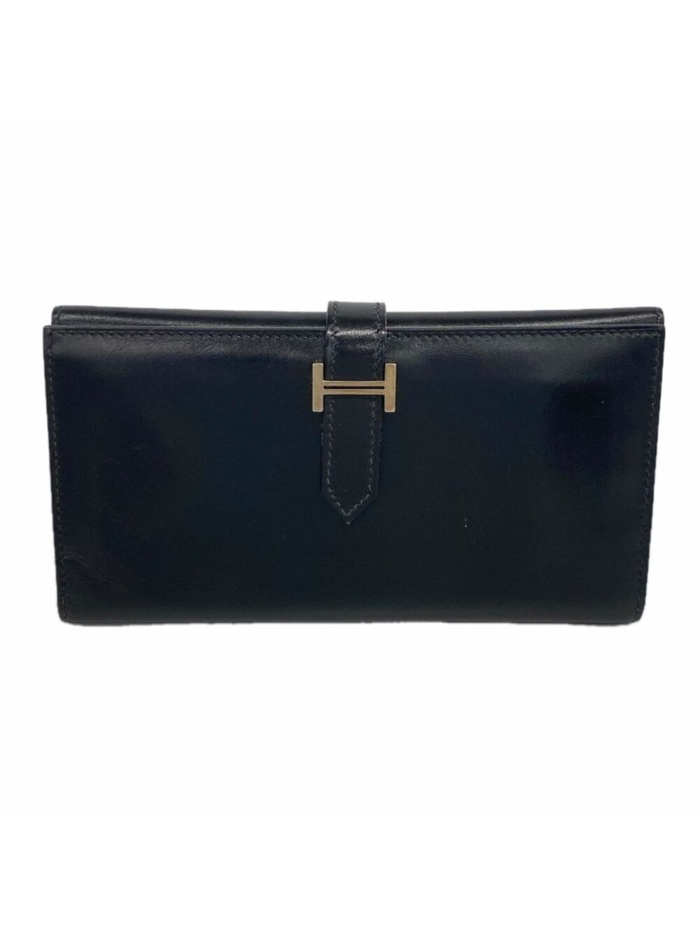 Hermes Trifold Wallet Bearn Dupri Box Calf Black Silver